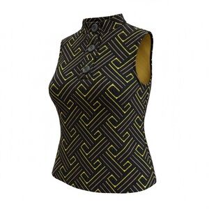 W5 Black and Yellow Geometric Sleeveless Blouse